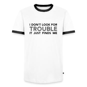 funny sayings - Men's Ringer Shirt - white/black - Front - AI Model Female 172 light (172cm) & AI Model Male 178 dark (178cm)