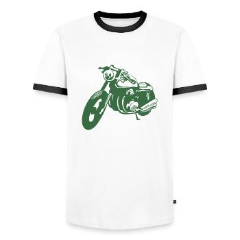 Green Cafe Racer - Gift - Idea - Men's Ringer Shirt - white/black - Front - AI Model Female 172 light (172cm) & AI Model Male 178 dark (178cm)