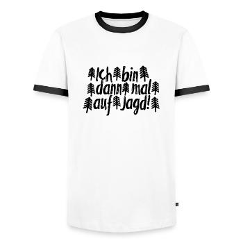 Ich bin dann mal auf Jagd! - Männer Kontrast-T-Shirt - Weiß/Schwarz - Vorne - AI Model Female 172 light (172cm) & AI Model Male 178 dark (178cm)