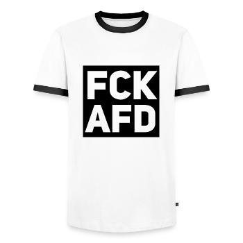 FCK AFD - Männer Kontrast-T-Shirt - Weiß/Schwarz - Vorne - AI Model Female 172 light (172cm) & AI Model Male 178 dark (178cm)