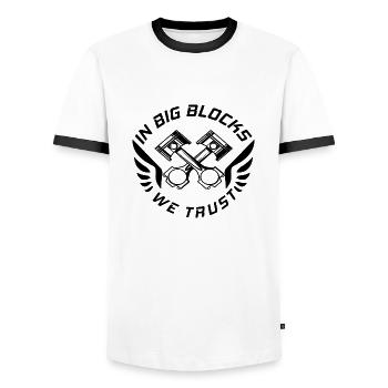 V8 Motor Engine US Car Muscle Car Hubraum 5 Liter - Männer Kontrast-T-Shirt - Weiß/Schwarz - Vorne - AI Model Female 172 light (172cm) & AI Model Male 178 dark (178cm)
