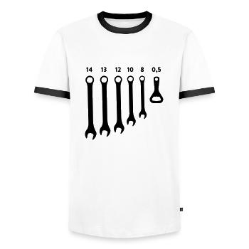 The most important tools bottle opener 0.5 - Men's Ringer Shirt - white/black - Front - AI Model Female 172 light (172cm) & AI Model Male 178 dark (178cm)