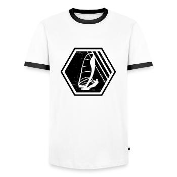 Windsurf Surfen Herren Damen Windsurfen - Männer Kontrast-T-Shirt - Weiß/Schwarz - Vorne - AI Model Female 172 light (172cm) & AI Model Male 178 dark (178cm)