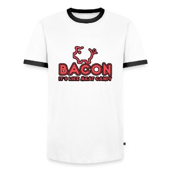 Bacon It's Like Meat Candy 3 - Men's Ringer Shirt - white/black - Front - AI Model Female 172 light (172cm) & AI Model Male 178 dark (178cm)
