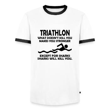 Triathlon Swim Bike Run - Men's Ringer Shirt - white/black - Front - AI Model Female 172 light (172cm) & AI Model Male 178 dark (178cm)