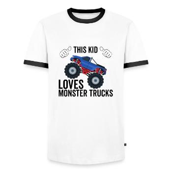 This Kid Loves Monster Trucks - Men's Ringer Shirt - white/black - Front - AI Model Female 172 light (172cm) & AI Model Male 178 dark (178cm)