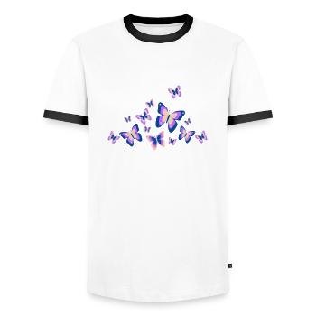 Butterfly Butterfly Insects Spring Summer colorful - Men's Ringer Shirt - white/black - Front - AI Model Female 172 light (172cm) & AI Model Male 178 dark (178cm)