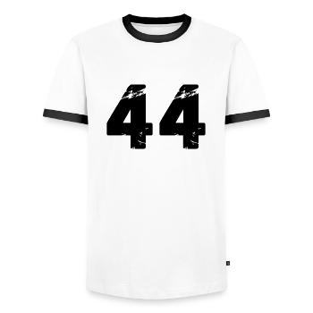44 - Men's Ringer Shirt - white/black - Front - AI Model Female 172 light (172cm) & AI Model Male 178 dark (178cm)