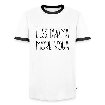 less drama more yoga sport fitness saying English - Men's Ringer Shirt - white/black - Front - AI Model Female 172 light (172cm) & AI Model Male 178 dark (178cm)