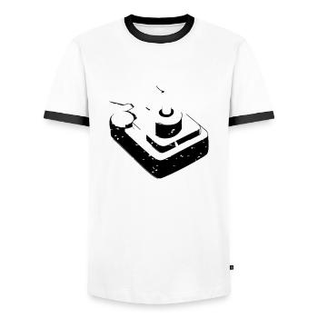 Joystick Player Game Controller retro Gaming - Men's Ringer Shirt - white/black - Front - AI Model Female 172 light (172cm) & AI Model Male 178 dark (178cm)