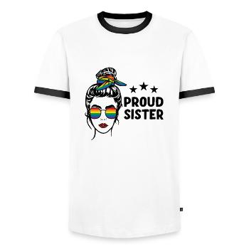 LGBT Stolze Schwester - Männer Kontrast-T-Shirt - Weiß/Schwarz - Vorne - AI Model Female 172 light (172cm) & AI Model Male 178 dark (178cm)