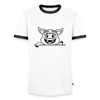 Sympathique cochon d’écurie ondulant - T-shirt contrasté Homme - blanc/noir - Devant - AI Model Female 172 light (172cm) & AI Model Male 178 dark (178cm)