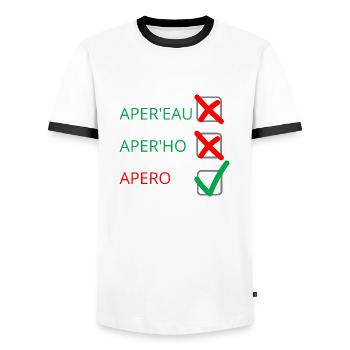 Apéro - T-shirt contrasté Homme - blanc/noir - Devant - AI Model Female 172 light (172cm) & AI Model Male 178 dark (178cm)