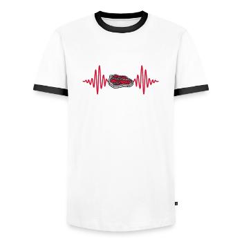 Puls Steak Grillmeister Barbecue - Men's Ringer Shirt - white/black - Front - AI Model Female 172 light (172cm) & AI Model Male 178 dark (178cm)