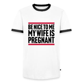 my wife is pregnant - Männer Kontrast-T-Shirt - Weiß/Schwarz - Vorne - AI Model Female 172 light (172cm) & AI Model Male 178 dark (178cm)