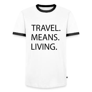 quote camping beer typography travel bug france - Men's Ringer Shirt - white/black - Front - AI Model Female 172 light (172cm) & AI Model Male 178 dark (178cm)