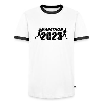 Marathon 2023 - Männer Kontrast-T-Shirt - Weiß/Schwarz - Vorne - AI Model Female 172 light (172cm) & AI Model Male 178 dark (178cm)