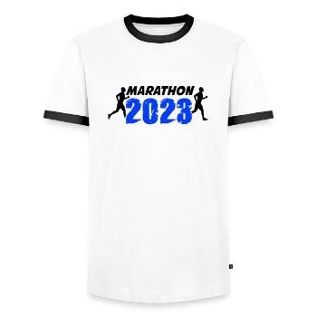 Marathon 2023 - Männer Kontrast-T-Shirt - Weiß/Schwarz - Vorne - AI Model Female 172 light (172cm) & AI Model Male 178 dark (178cm)