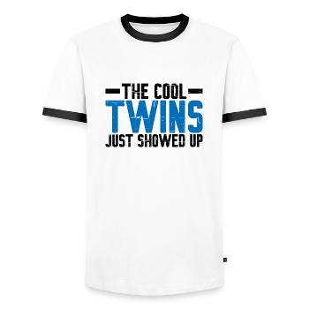 The Cool Twins Just Showed Up 15 - Men's Ringer Shirt - white/black - Front - AI Model Female 172 light (172cm) & AI Model Male 178 dark (178cm)