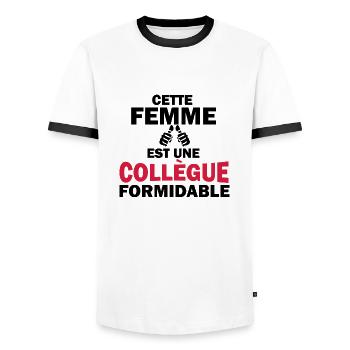 Cette femme est une collègue formidable - T-shirt contrasté Homme - blanc/noir - Devant - AI Model Female 172 light (172cm) & AI Model Male 178 dark (178cm)