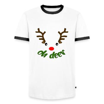Weihnachten Rentier Spruch"oh weh" "oh deer(dier)" - Männer Kontrast-T-Shirt - Weiß/Schwarz - Vorne - AI Model Female 172 light (172cm) & AI Model Male 178 dark (178cm)