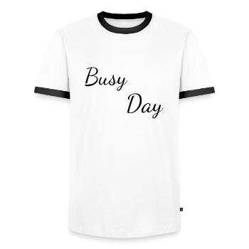 Busy day - T-shirt contrasté Homme - blanc/noir - Devant - AI Model Female 172 light (172cm) & AI Model Male 178 dark (178cm)