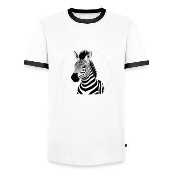Fun Zebra Cartoon Funny Nature Animal Safari 7 - Men's Ringer Shirt - white/black - Front - AI Model Female 172 light (172cm) & AI Model Male 178 dark (178cm)