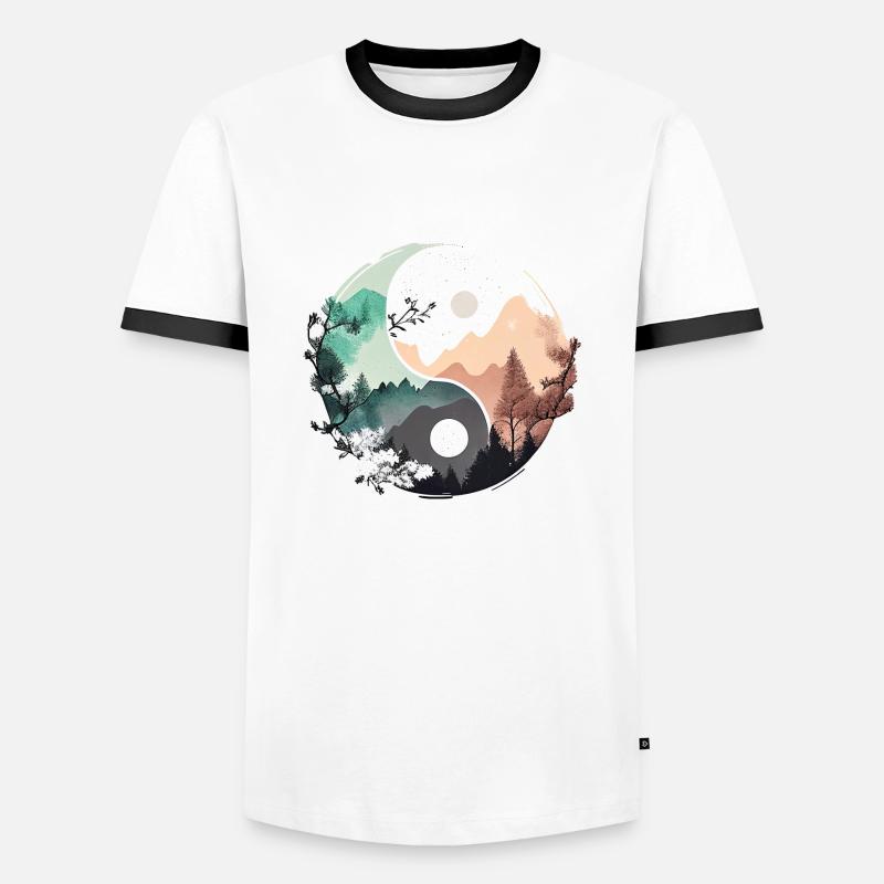 Ying Yang - Mountains / Beach - Men's Ringer Shirt - white/black