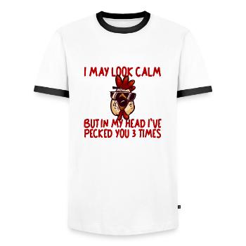 In My Head, I've Pecked You 3 Times 2 - Männer Kontrast-T-Shirt - Weiß/Schwarz - Vorne - AI Model Female 172 light (172cm) & AI Model Male 178 dark (178cm)