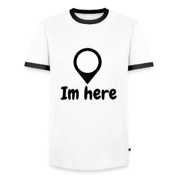 I'm here - Men's Ringer Shirt - white/black - Front - AI Model Female 172 light (172cm) & AI Model Male 178 dark (178cm)