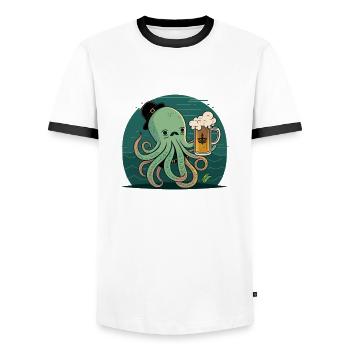 Funny sailor octopus with beer - Men's Ringer Shirt - white/black - Front - AI Model Female 172 light (172cm) & AI Model Male 178 dark (178cm)