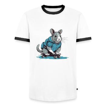 Das Chinchilla als Profi Skatboarder - Männer Kontrast-T-Shirt - Weiß/Schwarz - Vorne - AI Model Female 172 light (172cm) & AI Model Male 178 dark (178cm)