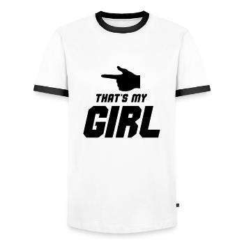 that's my girl 001 - Men's Ringer Shirt - white/black - Front - AI Model Female 172 light (172cm) & AI Model Male 178 dark (178cm)
