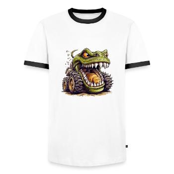 The combine harvester in modern agriculture - Men's Ringer Shirt - white/black - Front - AI Model Female 172 light (172cm) & AI Model Male 178 dark (178cm)