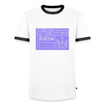 Peace Baker. - Männer Kontrast-T-Shirt - Weiß/Schwarz - Vorne - AI Model Female 172 light (172cm) & AI Model Male 178 dark (178cm)