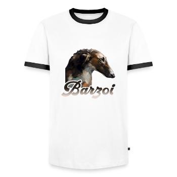 barzoi Barzoï lévrier russe - T-shirt contrasté Homme - blanc/noir - Devant - AI Model Female 172 light (172cm) & AI Model Male 178 dark (178cm)