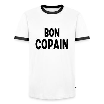 bon copain - T-shirt contrasté Homme - blanc/noir - Devant - AI Model Female 172 light (172cm) & AI Model Male 178 dark (178cm)