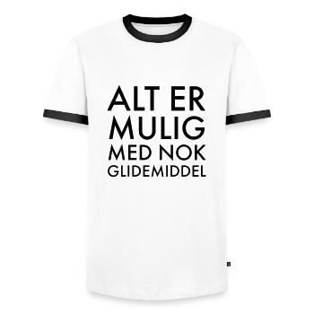Anything is possible with enough lubricant - Men's Ringer Shirt - white/black - Front - AI Model Female 172 light (172cm) & AI Model Male 178 dark (178cm)