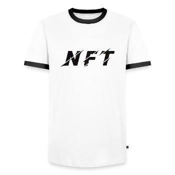 NFT Black Lines Colours - Men's Ringer Shirt - white/black - Front - AI Model Female 172 light (172cm) & AI Model Male 178 dark (178cm)