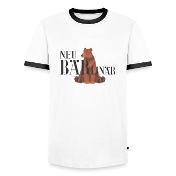 NEU-Bärlinär - NEUBärlinär - Neu-Berliner - Männer Kontrast-T-Shirt - Weiß/Schwarz - Vorne - AI Model Female 172 light (172cm) & AI Model Male 178 dark (178cm)