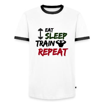 eat sleep train repeat - Männer Kontrast-T-Shirt - Weiß/Schwarz - Vorne - AI Model Female 172 light (172cm) & AI Model Male 178 dark (178cm)