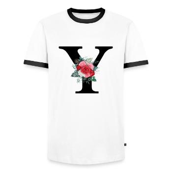 Red Floral Y Letter - Men's Ringer Shirt - white/black - Front - AI Model Female 172 light (172cm) & AI Model Male 178 dark (178cm)