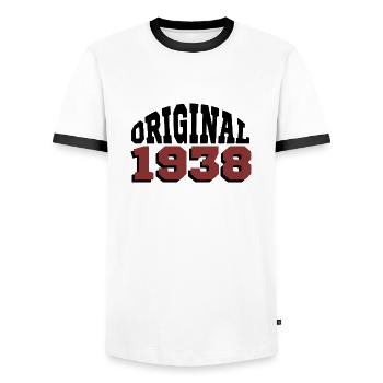 Original 1938 - Männer Kontrast-T-Shirt - Weiß/Schwarz - Vorne - AI Model Female 172 light (172cm) & AI Model Male 178 dark (178cm)