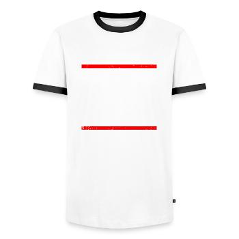 Vertically Challenged Funny Short People Joke Men - Men's Ringer Shirt - white/black - Front - AI Model Female 172 light (172cm) & AI Model Male 178 dark (178cm)