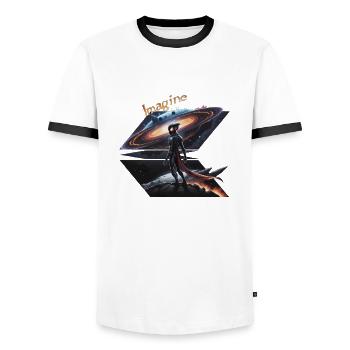 Interdimensionaler Außerirdischer - Männer Kontrast-T-Shirt - Weiß/Schwarz - Vorne - AI Model Female 172 light (172cm) & AI Model Male 178 dark (178cm)