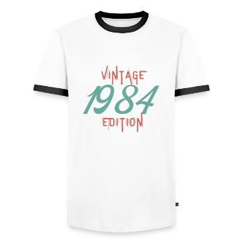 Jahrgang 1984 Ausgabe - Männer Kontrast-T-Shirt - Weiß/Schwarz - Vorne - AI Model Female 172 light (172cm) & AI Model Male 178 dark (178cm)