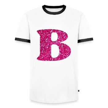Buchstabe b rosa Glitzer - Männer Kontrast-T-Shirt - Weiß/Schwarz - Vorne - AI Model Female 172 light (172cm) & AI Model Male 178 dark (178cm)