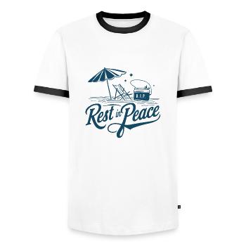 plage rip - humour de vacances d'été - T-shirt contrasté Homme - blanc/noir - Devant - AI Model Female 172 light (172cm) & AI Model Male 178 dark (178cm)