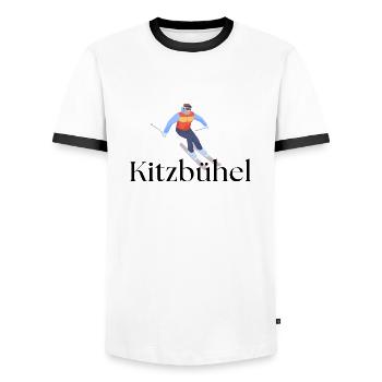 Kitzbühel - Alpes - Ski - Après-ski - T-shirt contrasté Homme - blanc/noir - Devant - AI Model Female 172 light (172cm) & AI Model Male 178 dark (178cm)