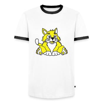 Cute Sitting Cat Happy Fat Kitten - Men's Ringer Shirt - white/black - Front - AI Model Female 172 light (172cm) & AI Model Male 178 dark (178cm)